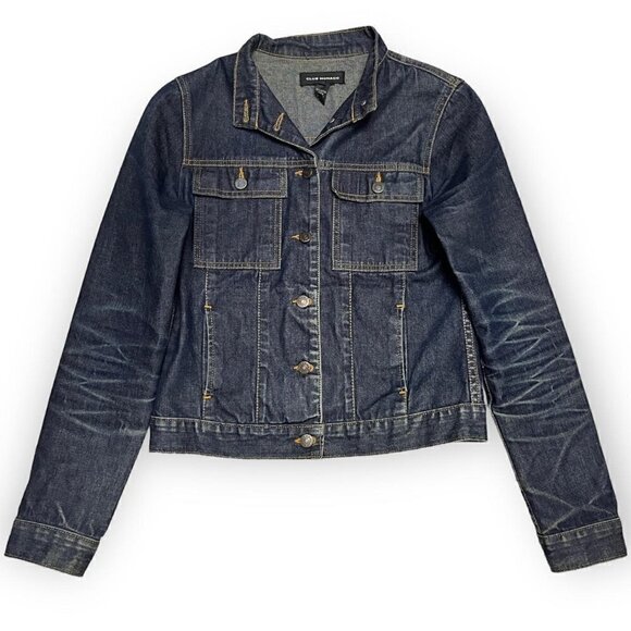 Club Monaco Luxury Designer Collarless Cropped Denim Jean Jacket - Womens S - Picture 1 of 4